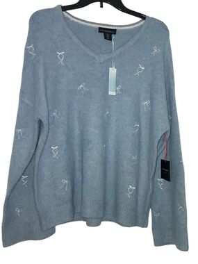 Cynthia Rowley Blue Bow Knit Sweater